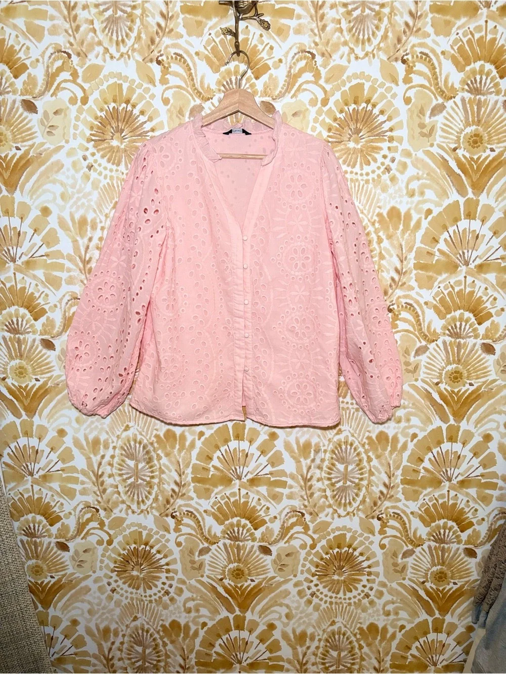 Peach Eyelet Embroidered Blouse | Romantic Puff Sleeve Top | Boho Cottagecore
